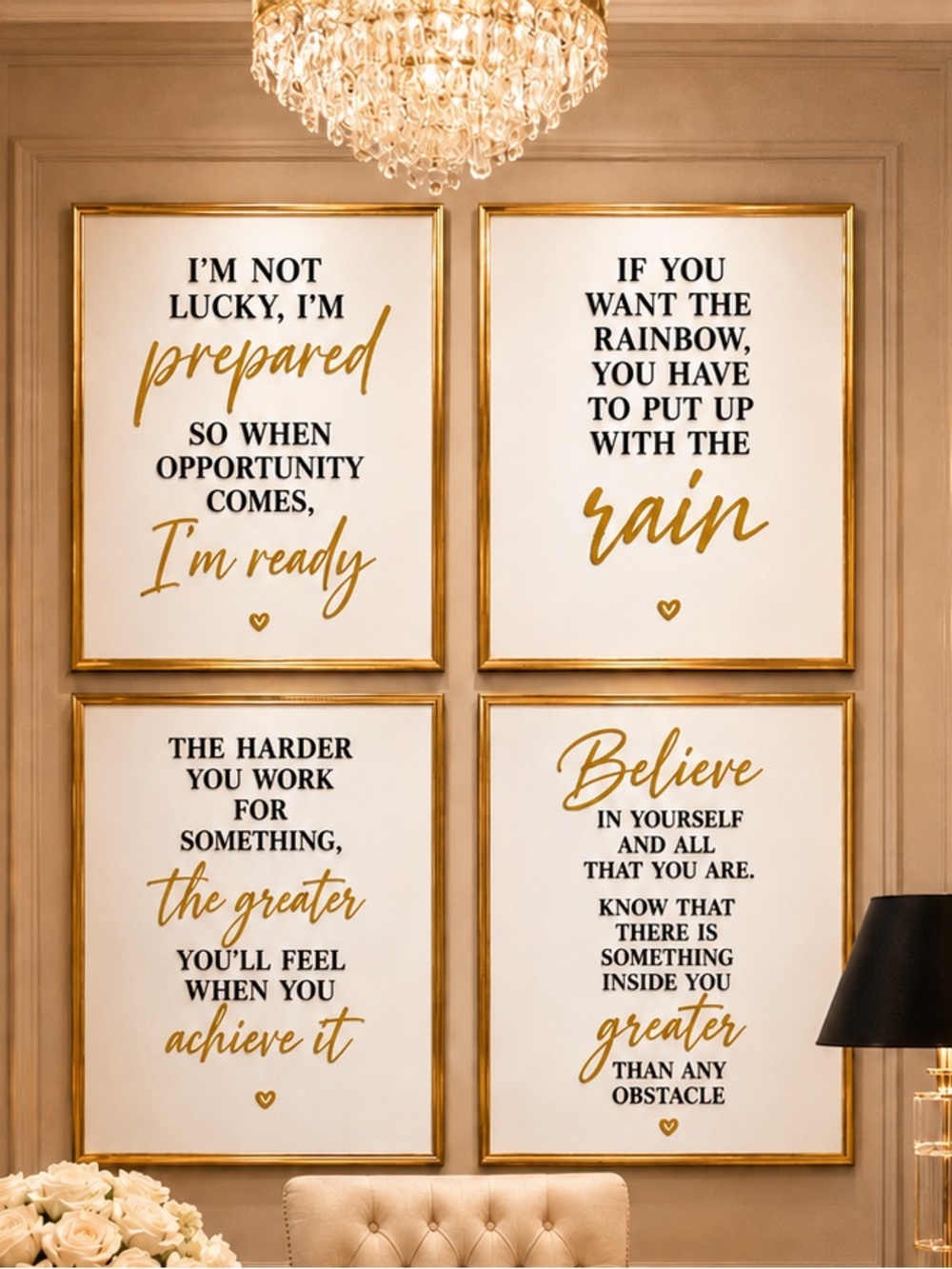 Set 4| White Black Gold Inspirational Quote Wall Art Glam Office Prints Chanel